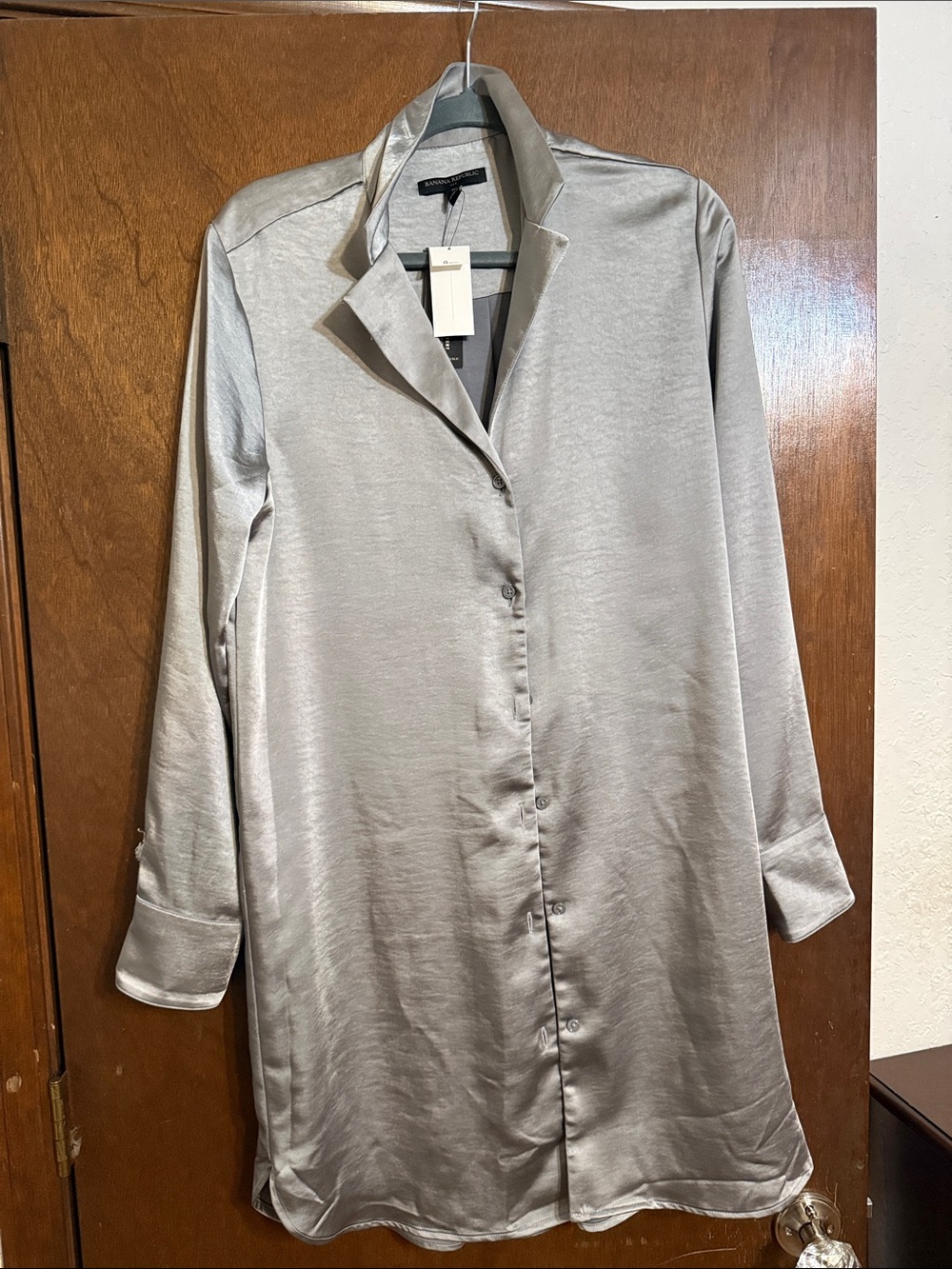Banana Republic Silver Satin Shirt Dress